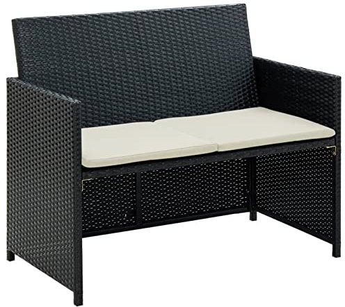 MOONAIRY 2-Sitzer-Gartensofa mit Polstern, Outdoor Sofa, Gartenbank, Gartenlounge Outdoor, Balkon Sofa, Liegesofa, Outdoorsofa, Schwarz Poly Rattan