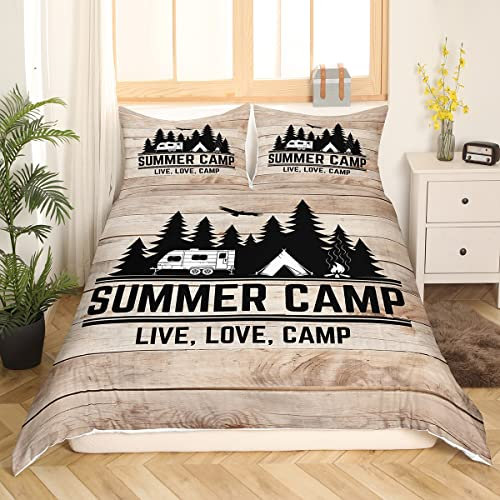 Homewish Camping-Bettwäsche 155 x 220 für Jungen, Kinder, Teenager, Camper-Bettwäsche, rustikaler Bettbezug im Landhausstil, altes Scheunentor, Heimdekoration, Bettbezug, mit 1 Kissenbezug