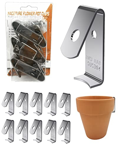 NACETURE 12 Pack Plant Hangers Flower Pot Clips Stainless Steel - Outdoor Wall Hook Metal Plant Stand Holds 5 to 8 Standard Flower Pot