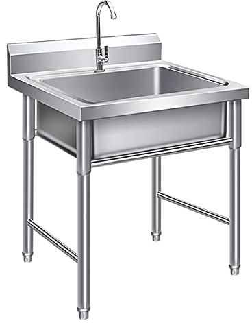 Libre De Pie Fregadero De Cocina,Exterior Jardin Fregadero Acero Inoxidable, Una Cubeta Fregadero De Cuenca Con Grifo,para Exterior Jardín Obra Almacén Preparación Estación De Trabajo 50/60/70cm