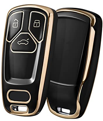 OATSBASF Autoschlüssel Hülle kompatibel mit Audi A4L A6L A8 Q5 Q7 TTS TT, Seat 3-Tasten Schlüsselhülle Cover TPU Schlüsselbox (für Audi, JB-Schwarz)