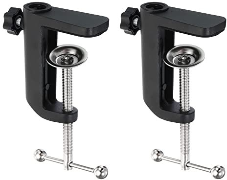 PATIKIL 0.49 Hole Dia. Desk Clamp, 2 Pcs Universal Bracket Adjustable C-Clamp Base for Microphone Mic Arm Table Lamp Mount Holder, Black