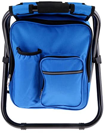 Folpus 3 in 1 Rucksackkühler, Zusammenklappbarer Camping Angelhocker mit Isolierter Kühltasche – Leicht Und Tragbar, Blau