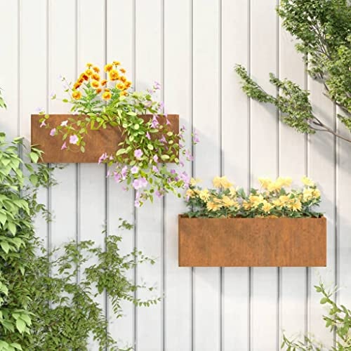 INLIFE 823686 Lot de 2 pots de fleurs, muraux, en acier Corten, gris, 53 x 10 x 17 cm, 2,49 kg