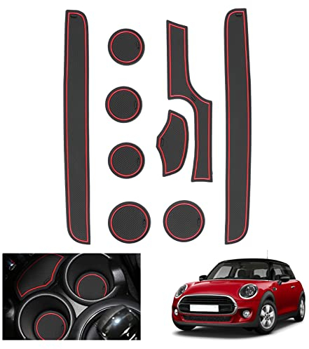 GAFAT Compatible Mini Cooper F56 (2-Door) 2015-2022 2023 Non-Slip Rubber Mats, Centre Console & Door Seam Mats, F56 Accessories (Red)