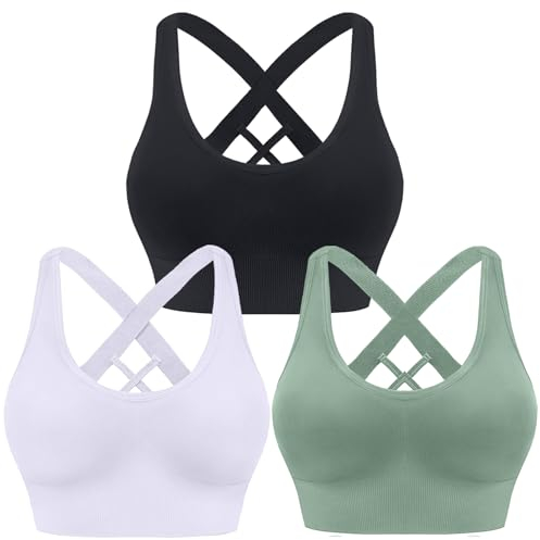 HANERDUN Damen Mittle Halt Sport BH Crossback Push up Yoga Bra Nahtlose Ohne Buegel mit Abnehmbaren Gepolstert für Fitness Lauf Joggen