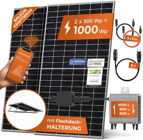 Solarway Balkonkraftwerk 1000W Komplett Steckdose - Ausgang einstellbar 600/800/1000W - 2x500W JaSolar-Module, Wechselrichter mit APP&WiFi, Plug&Play