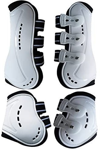 Wandrola Sport Schienenstiefel für Pferde, Vorne & Hinten Pferdebeinschutz, für Schule, Wettkampf, Pferdegamaschen 4er Set (M, Weiß)