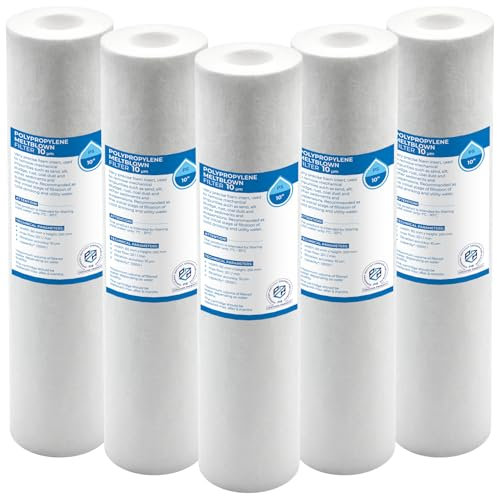 Filtro a sedimenti in polipropilene, 10 pollici - 5 pezzi, 50 micron: Pulizia efficace dell'acqua, elimina le particelle di sporco, durata massima di 6 mesi.