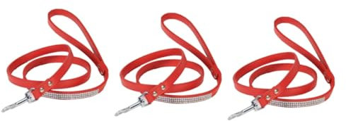 FRCOLOR 3stücke Pu-Leder Hundeleine Mit Strasssteinen Verstellbare Farbenfrohe Trainingsleine Für Kleine Hunde Und Katzen Für Jogging Und Freizeitaktivitäten Rot