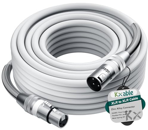 Premium 75ft XLR Male to Female Mic Cable - Heavy Duty 22AWG OFC, Shielded, Zinc Alloy Connectors, Metal Spring SR, White