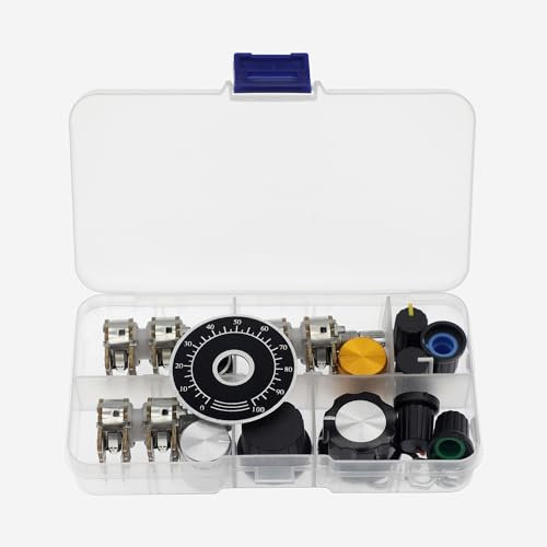 (Paquet de 3) WH148 Horizontaler Vierfachgang 12-polig Potentiometer B1M 1M Ohm Variable Widerstände 15mm gerändelte Welle Aluminiumlegierung Knopfkappen