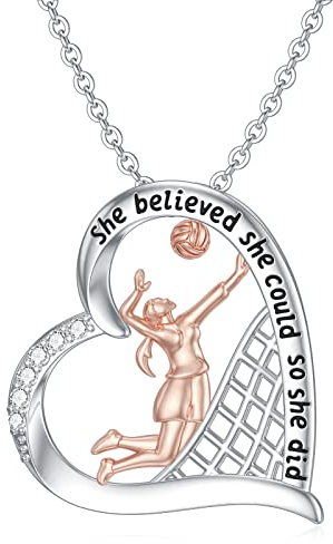 PROESS Volleyball Halskette für Damen 925 Sterling Silber Herz Athleten Volleyball Anhänger Halskette Inspirational Sportschmuck Geschenke für Liebhaber von Volleyballspielern