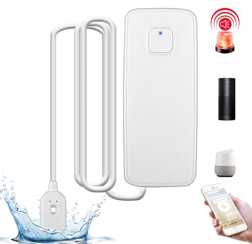 Wasserlecksensor Wassermelder Wasseralarm: 80dB WLAN Detektor Lauter Wassersensor Wasserstandssensor über App Steuerbar, Intelligente Wassersensor Alarme für Badezimmer Waschküche Küche