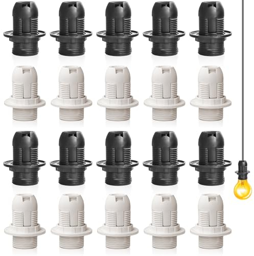 20 Stück Vintage Solide Lampenfassung E14, Bakelit Fassung, Glühbirnenhalter, Edison Retro Schraube Adapter für Lampen (10 Schwarz+10 Weiß)