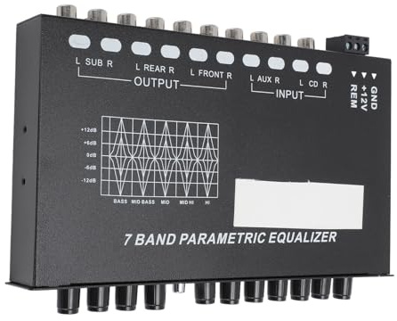 Zunate Einstellbarer Auto Sound Equalizer, 7 Band Grafik EQ mit Subwoofer Frequenzsteuerung, CD Aux Eingänge, 6 Kanal Ausgang, 12 V Gleichstromversorgung für Auto Audiosystem