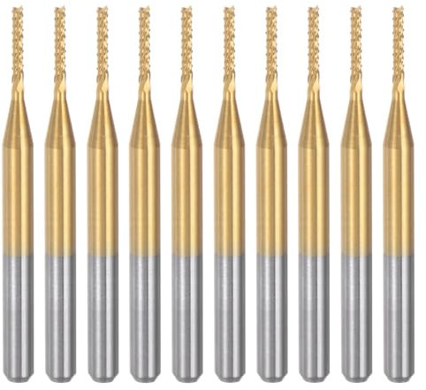 QUARKZMAN 10 Stück Hartmetallfräser 1.2mm Schaft, 6-Flöten CNC Fräser 4-NutenTitanbeschichtung für Edelstahl, Verbundwerkstoffe und Legierungen, Gold