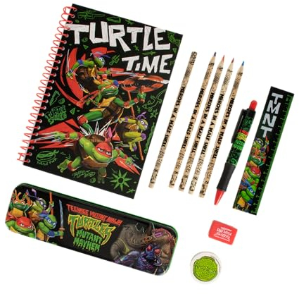 Ninja Turtles Thumbs up TMNT Schreibset, 11-teiliges Schreibset, Beinhaltet DIN A5 Notizbuch, verschiedene Stifte & Co., Offizielles Merch