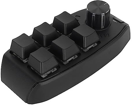 One-Handed Mechanical Keyboard, Keypad 6 Keys 1 Knob Red Switch Plug One Handed Gaming Keyboards with Programmable Macro Multifunctional for Office Media Wireless BT Inbuilt