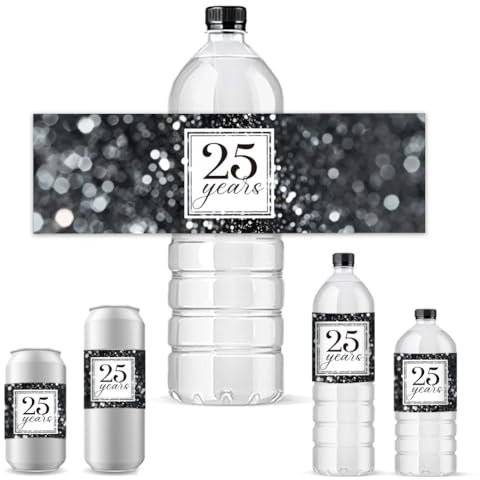 PH PandaHall 30pcs Wasserflaschen-Etiketten für 25-jähriges Jubiläum, Adhesive Bottle Stickers Waterproof Bottle Wraps Labels Party Favor Dekorationen für Jubiläumsfeier