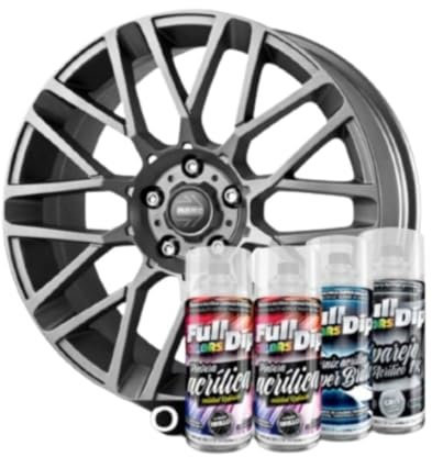 AutoFullCar - Pack Llantas - Full Colors By Full Dip - PINTURA ACRÍLICA PERMANENTE - Formato Spray 400 ml/u. - Contiene Aparejo, Pintura y Barniz Acabado Brillo o Mate (ANTRACITA METALIZADO MATE)