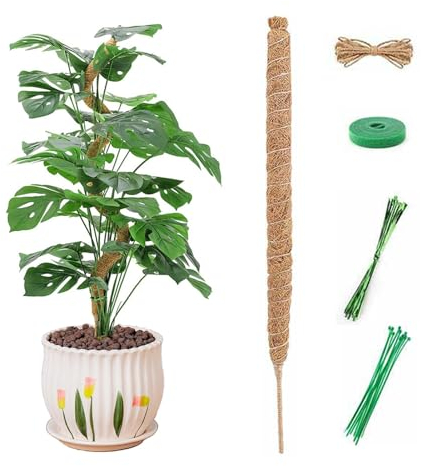 Monstera Rankhilfe - 120cm Moosstäb Pflanzenstab, Biegsame Monstera Stab Pflanzstab, Natürlicher Pflanzenstütze für Kletterpflanzen mit Zubehör