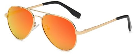 QVKUUT Polarisierte Sonnenbrille für Damen Herren,Metallrahmen Sonnenbrillen,Klassic Schwarz Sonnenbrillen,UV400 Schutz(Gold/Rot reflektierend)