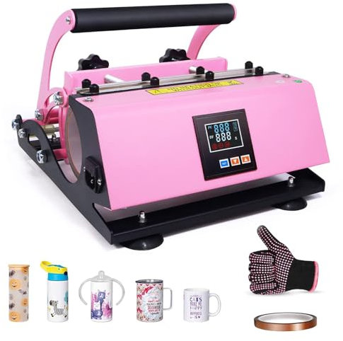 Naturalpowev Auto Tumbler Heat Press Machine, 500W Mug Heat Press Heat Up Fast & Even, Tumbler Press for Sublimation Tumblers, Cups, Glasses and Mugs, Pink