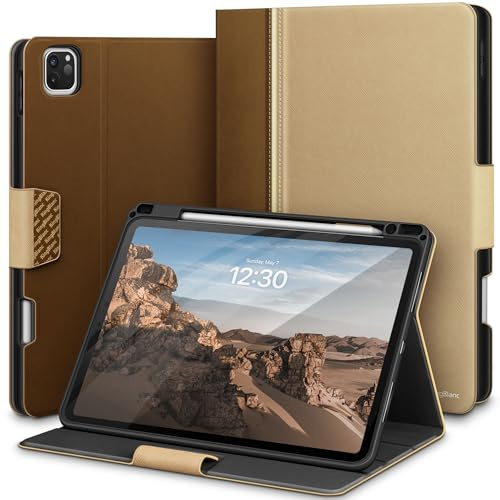 KingBlanc für iPad Pro 11 Zoll Hülle M5 2025/M4 2024 Beige | Design mit zwei Texturen, Stifthalter, Veganes leder, Verstellbarer Ständer, Magnetverschluss, Unterstützt Pencil Pro/USB-C