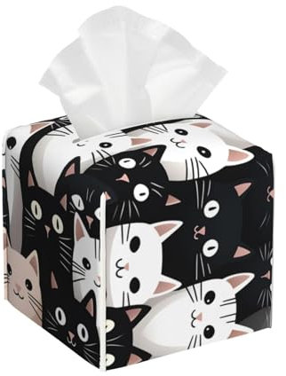 Quadratische Taschentuchbox-Abdeckung, Leder, Taschentuchwürfelhalter, Katzen mit großen Augen, Gesichtspapierhülle für Tischplatte, Badezimmer, Auto, Büro, 13 x 13 x 13 cm