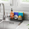 iSPECLE Kitchen Sink Caddy Organiser - Rustproof Sponge Holder with Drain Tray, Sink Tidy for Sponge Soap Brush, Kitchen Accessories, Black