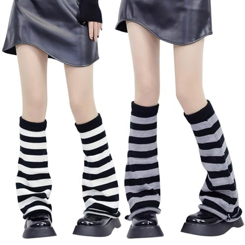 VEGCOO 2 Paar Leg Warmers (Schwarzer Streifen, M)