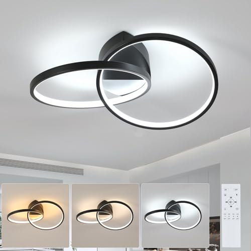 Dorlink Led Ceiling Lights, Modern Ceiling Lighting with Remote Control,Dimmable Light Fittings for for Living Room,Bedroom,Kitchen,Office-23W, Black, Aluminum,54CM,3000K-6500k