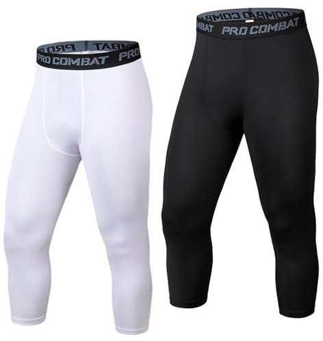 HULG Leggins Uomo 3/4,Leggings, Pantaloni e Collant da Corsa da Uomo,Pantaloni Palestra Uomo, Adatti per la Corsa, Il Jogging e Il Fitness (Black White,s)