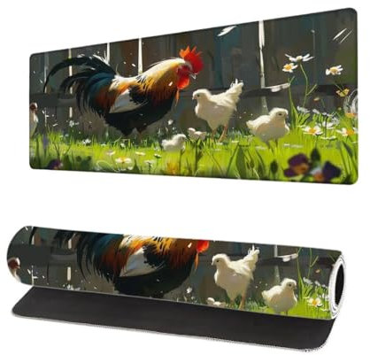 Gaming Mauspad Huhn XXL 600x300x3mm, Bauernhof Mousepad groß Schreibtischunterlage, Mouse Pad mit Vernähte Kanten, WassXerdicht Anti-Rutsch Mousepad, Verbessert Präzision und Geschwindigkei B-6