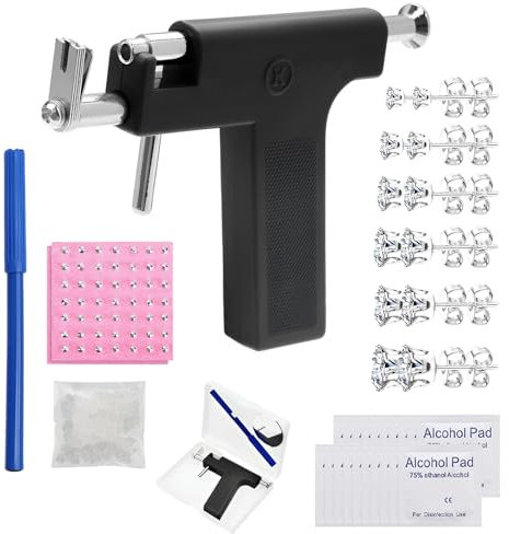 XIAQICA Ohrloch Stecher Set Ohrloch Stecher Ohrlochpistole mit 98 Stk Pistolennagel + 6 Stk Ohrstecker Edelstahl mit 20 Stk Tabletten Reinigen Piercing Pistole Kit für Mädchen und Männer