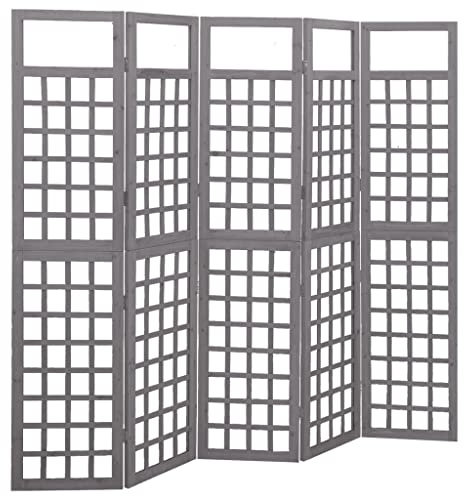 Mobilier de séparation 5 panneaux en bois de sapin massif Gris 201,5 x 180 cm