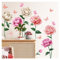 Codulu Wandaufkleber mit großen rosa Blumen, Blumen-Strauch, Vögel, Wandaufkleber für Wohnzimmer, Schlafzimmer, Küche, Sofa, TV-Hintergrund, Wanddekoration - B