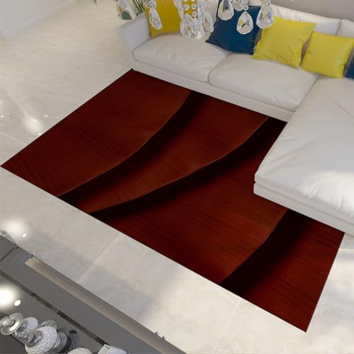 LANDERSION Dunkelrote Flächen Teppiche 3D Pflanzenblatt Plissee Texturmuster Waschbarer Teppich Niedrigfloriger weicher Faltbarer Teppich für Küche, Flure, Büro 150x210cm