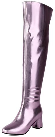 MISSUIT Damen Overknee Stiefel Blockabsatz Reißverschluss High Heels Boots(Pink,44)