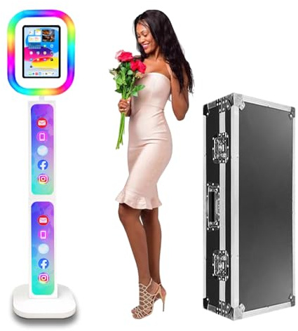 VANYA Tragbarer iPad-Fotokabinen-Ständer mit Installierbarer iPad-App, Fernsteuerung für RGB-Ringlichter, Musiksynchronisation für Partys, Hochzeiten, Veranstaltungen und Selfies(white,for10.9/11inch)