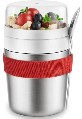 Torven Edelstahl Müslibecher to go mit Löffel, Doppelwandiger Vakuum-Isolier Joghurtbecher to go 720ml, Neu aufgewertete Joghurtbecher müslibox Kinder und Erwachsene für Porridge Müsli & Cornflakes​