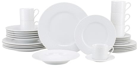 CreaTable, 24642, Serie Polo Weiss, 30-teiliges Geschirrset für 6 Personen, Kombiservice aus Porzellan, spülmaschinen- und mikrowellengeeignet, Qualitätsproduktion