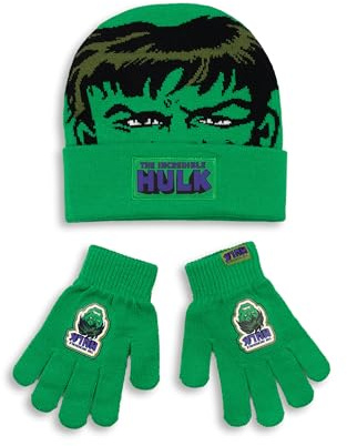 Marvel The Incredible Hulk Jungen Mütze und Handschuhe, Grün, Winterwärmer-Zubehör für Kinder, Outdoor-Spaß und Spielzeit, unverzichtbarer Merch
