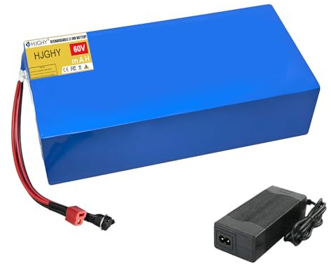 HJGHY T Plug,60V 10Ah, 60 V 10 Ah 15 Ah 20 Ah Lithium-Li-Ionen-Akku, 60 Volt Elektromotorrad-Akku, 72 V 20 Ah mit BMS-Schutzplatine und Ladegerät für 750 W 1500 W Moped-Motorradmotoren