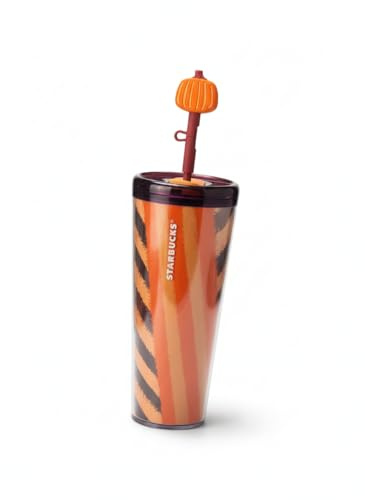 Starbucks Fall 2025 Pumpkin Spice Latte PSL Hot and Cold Cup with Pumpkin Straw Topper 24oz – Limited Edition Reusable Insulated Tumbler for Seasonal Drinks