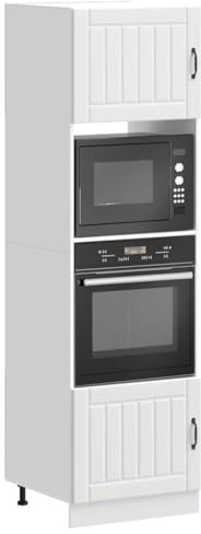 QJBSAVVA Lucca White Tall Kitchen Cabinet 60x57x207 cm Engineered Wood with Adjustable Feet for Microwave & Built-in Appliance