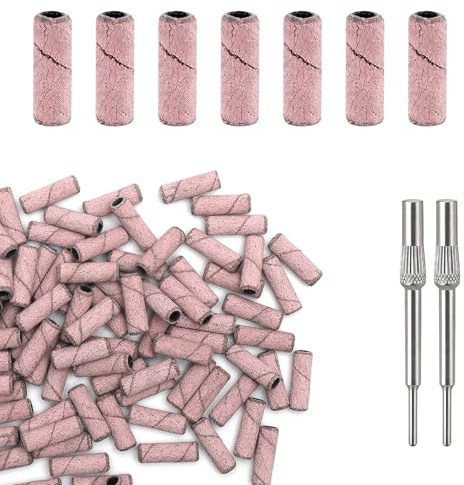 XRVRILE 100 Pièces Embouts Ponceuse Manchons Grain 240, Ultra-Fines Embout Ponceuse Ongles Depose avec 2 Embouts de Fraise à Ongles, Professionnel Embout Emeri pour Salon de Manucure