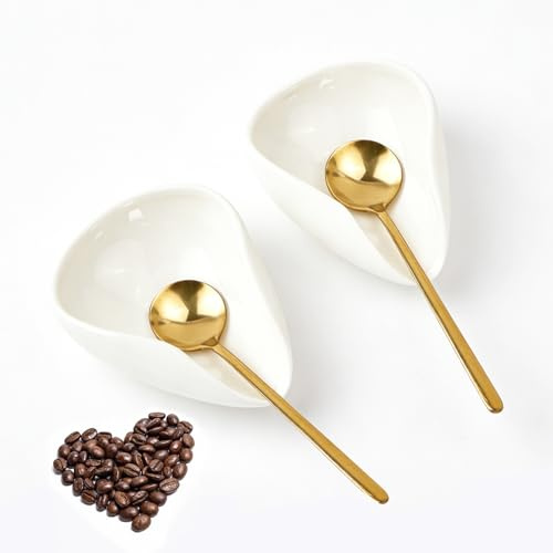 Jiayaus 4 Pcs Coffee Spoon Rest and Spoon, Ceramic Spoons Holder, White | Small Teaspoon Rest, Tea Spoon Holder, Coffee Station Accessories for Kitchen Counter