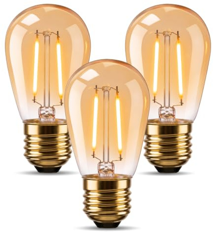 S14 E27 LED Warmweiss Edison Vintage Glühbirne, 2W Ersetzt 20W Glühlampen, 2200K Warmweiß, Retro Bernstein Glas, Filament LED Lampe E27 Leuchtmittel,Nicht Dimmbar, Nachtlicht Birnen, 3 Stück